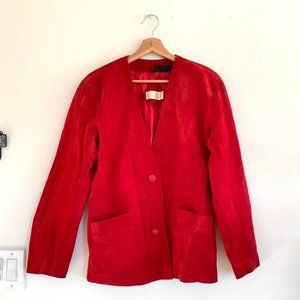 SKOVA RED SUEDE VINTAGE BLAZER JACKET BUSINESS SIZE MEDIUM SHOULDER PADS LEATHER